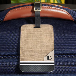 Herrens monogram jutesäck svart diamantbild bagagebricka