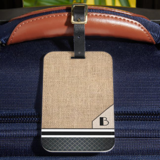 Herrens monogram jutesäck svart diamantbild bagagebricka