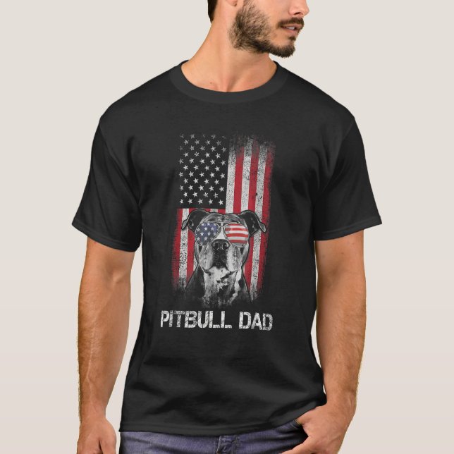 Herrens Pitbull Amerikansk Flagga 4:e Juli Pitbull T Shirt (Framsida)