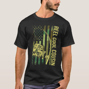 Herrens riktigt coola kusin amerikansk flagga fisk t shirt