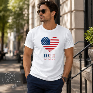 Herrens T-shirt med USA-flaggans hjärtdesign