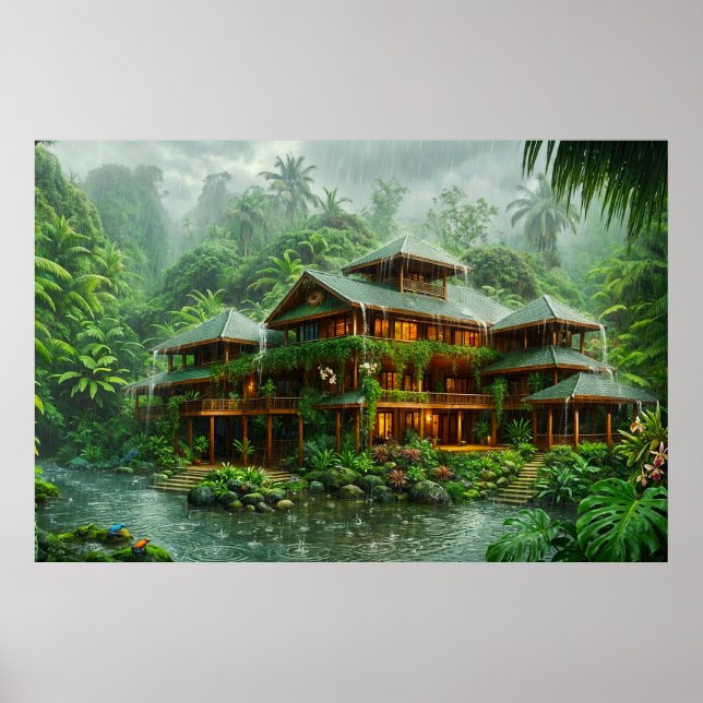 Herrgård i den tropiska regnskogen poster (Framsidan)