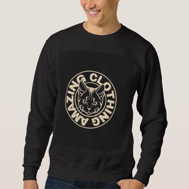 Herrgrafisk sweatshirt med djärvt kattlogotyp Stre (Framsida)