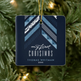 Herringbone Band 1:a jul Ornament - Blue