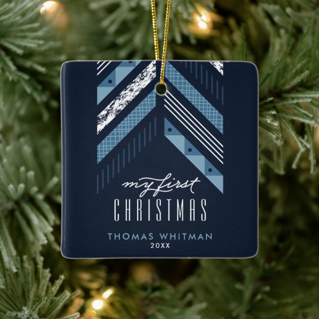Herringbone Band 1:a jul Ornament - Blue (Träd)