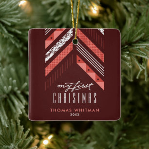 Herringbone Band 1:a jul Ornament - Red