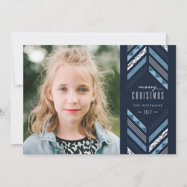 Herringbone Band Helgdag Card - Denim Julkort (Framsida)