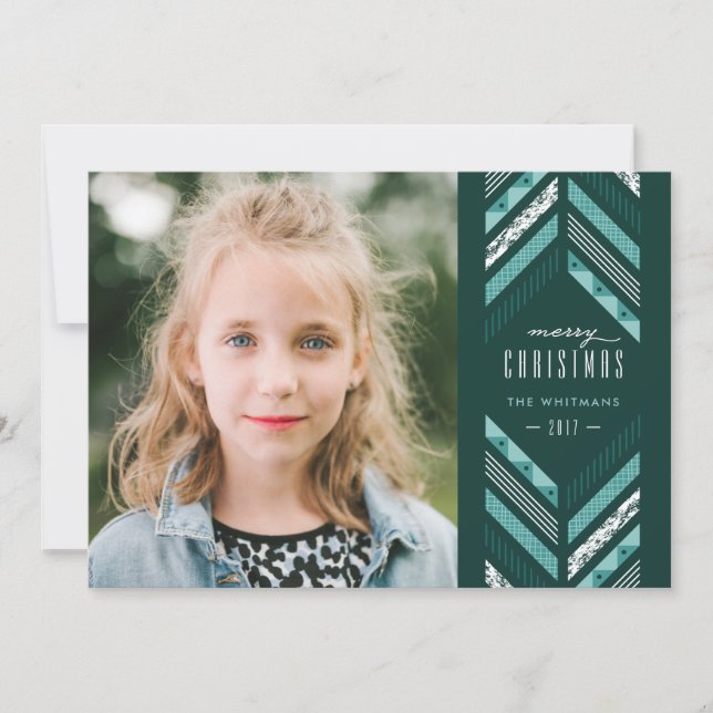 Herringbone Band Helgdag Card - Teal Julkort (Framsida)