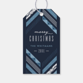 Herringbone Band Helgdag Photo Gift Märkre - Blue Presentetikett