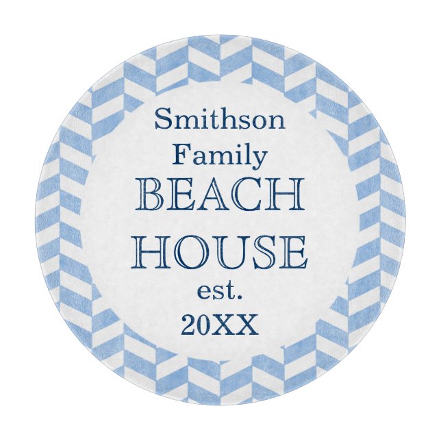 Herringbone Blue White Beach House Anpassningsbar (Framsidan)