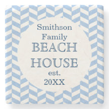 Herringbone Blue White Beach House Anpassningsbar