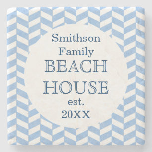 Herringbone Blue White Beach House Anpassningsbar Underlägg Sten