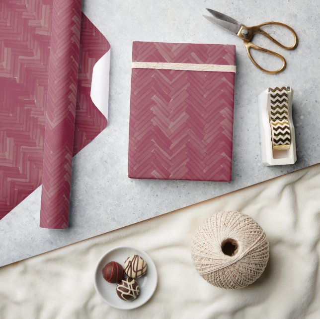 Herringbone Chevron Mönster Luxurious Red Presentpapper (Hantverk)