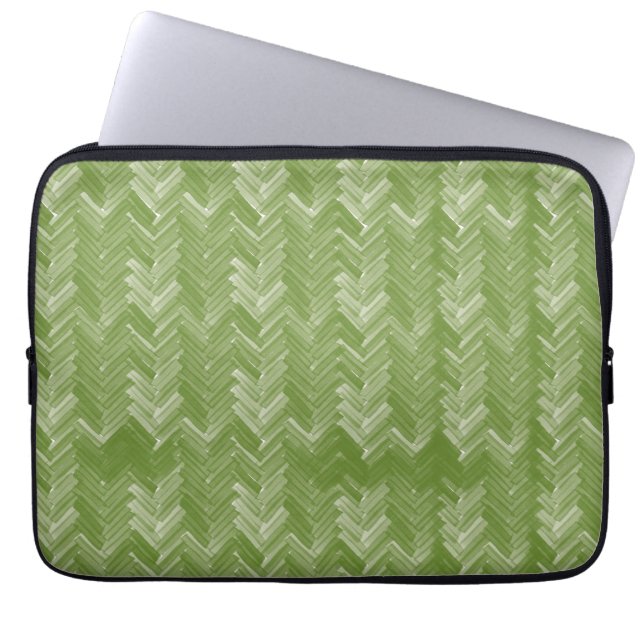 Herringbone Chevron Mönster om Forest Grönt Laptop Fodral (Framsidan)