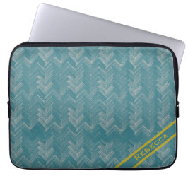 Herringbone Chevron Mönster on Turkvoise Personal Laptop Fodral