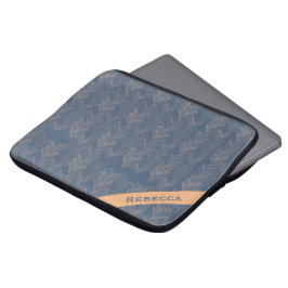 Herringbone Chevron Mönster Retro Blue Personal Laptop Fodral