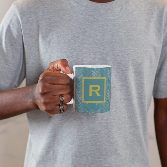 Herringbone Chevron Mönster Turkvoise Personal Kaffemugg (Skapare uppladdad)