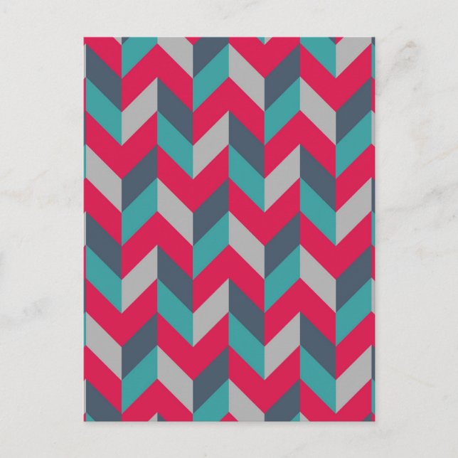 Herringbone Geometric Rand Red Blue Grått Vykort (Framsida)