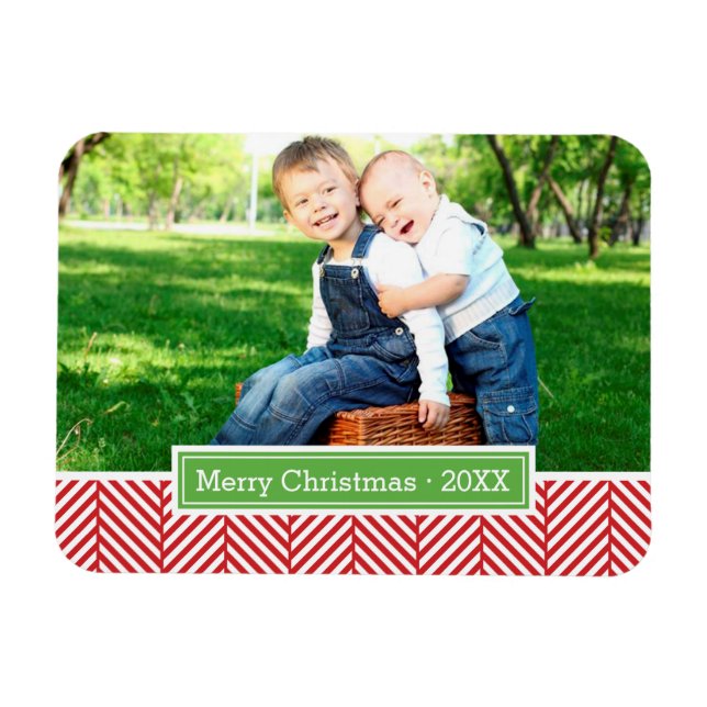 Herringbone Helgdag Monogram Photo Magnet (Horisontell)