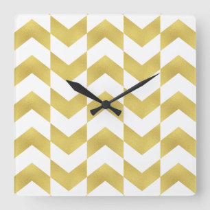 Herringbone Mönster Guld & White Clock Fyrkantig Klocka