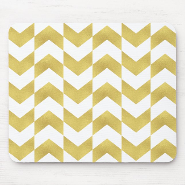 Herringbone Mönster Guld & White Mousepad Musmatta (Framsidan)