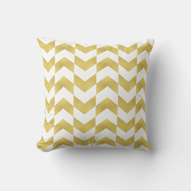 Herringbone Mönster Guld & White Pillow Kudde (Framsida)