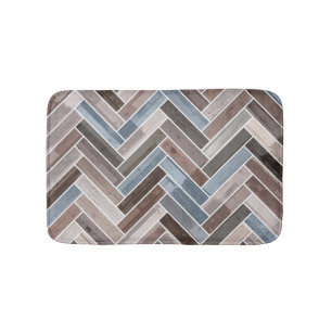 Herringbone Mönster i Blue Brown Grått Badrumsmatta