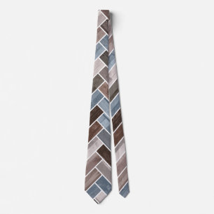 Herringbone Mönster i Blue Brown Grått Slips