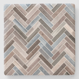 Herringbone Mönster i Blue Brown Grått Stenunderlägg