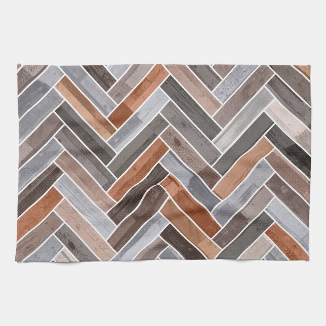 Herringbone Mönster i Earthen Sten Färger Kökshandduk (Horisontell)