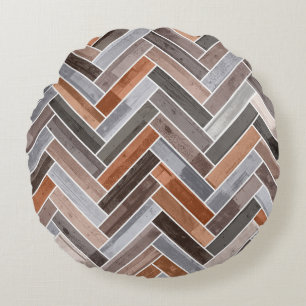Herringbone Mönster i Earthen Sten Färger Rund Kudde