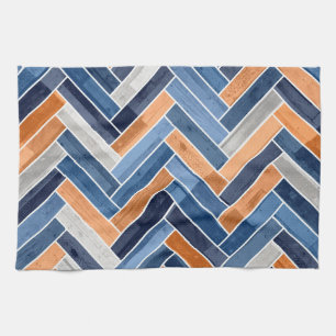 Herringbone Mönster i flottblått och Orange Kökshandduk