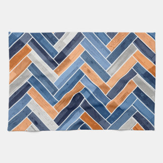 Herringbone Mönster i flottblått och Orange Kökshandduk