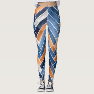 Herringbone Mönster i flottblått och Orange Leggings