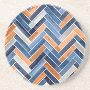 Herringbone Mönster i flottblått och Orange Underlägg