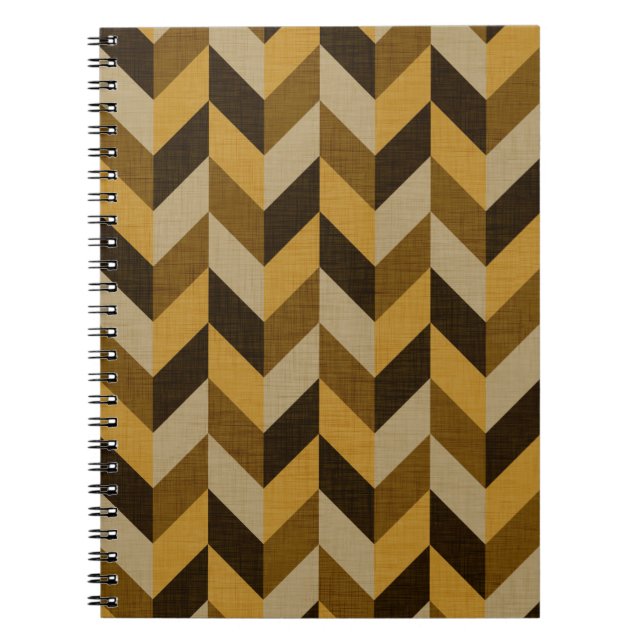Herringbone mönster i guldbrunt & brunt anteckningsbok (Framsidan)