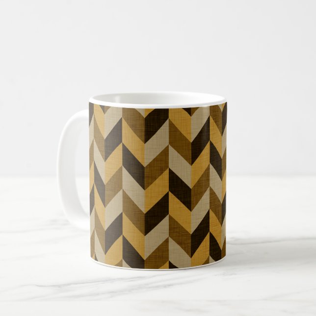 Herringbone mönster i guldbrunt & brunt kaffemugg (Framsida vänster)
