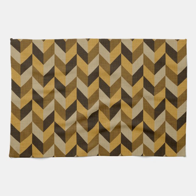 Herringbone mönster i guldbrunt & brunt kökshandduk (Horisontell)