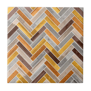 Herringbone Mönster i Orange Brown Grått Kakelplatta