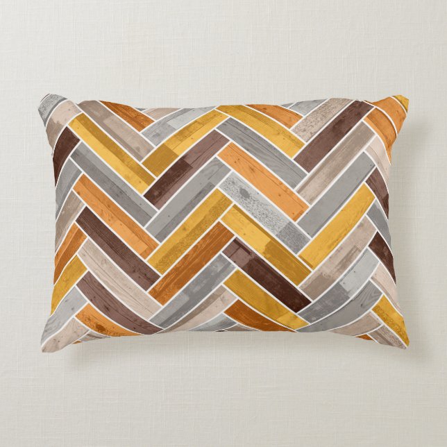 Herringbone Mönster i Orange Brown Grått Prydnadskudde (Framsidan)