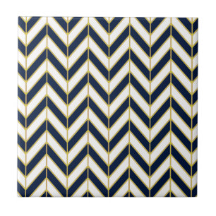 Herringbone Mönster Pillow in Navy, White and Gul Kakelplatta