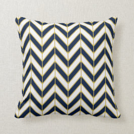 Herringbone Mönster Pillow in Navy, White, Guld Kudde