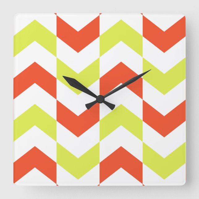 Herringbone Mönster Red & Grönt Clock Fyrkantig Klocka (Framsida)