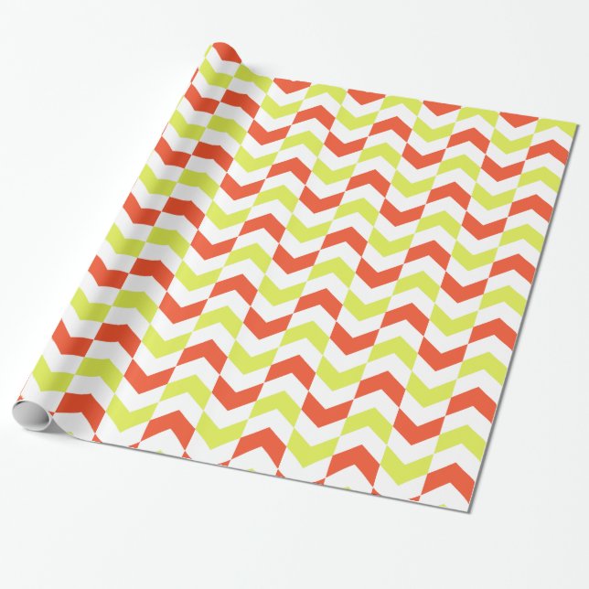 Herringbone Mönster Red & Grönt Wrapping Papper Presentpapper (Utrullad)