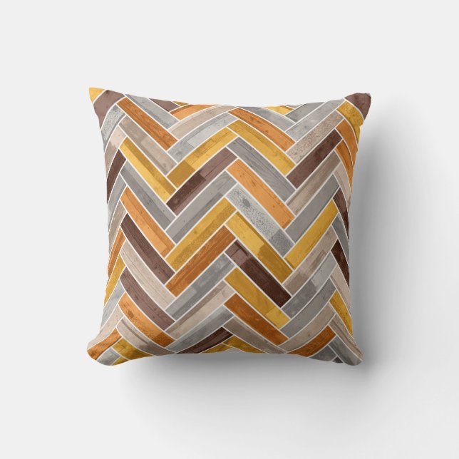 Herringbone Pattern in Orange Brown Grey Kudde (Framsida)
