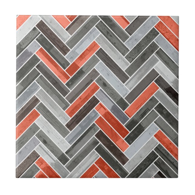 Herringbone Pattern in Orange Grey Kakelplatta (Framsidan)