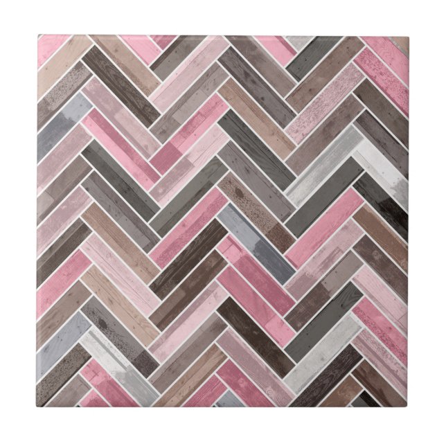 Herringbone Pattern in Pink Grey Kakelplatta (Framsidan)