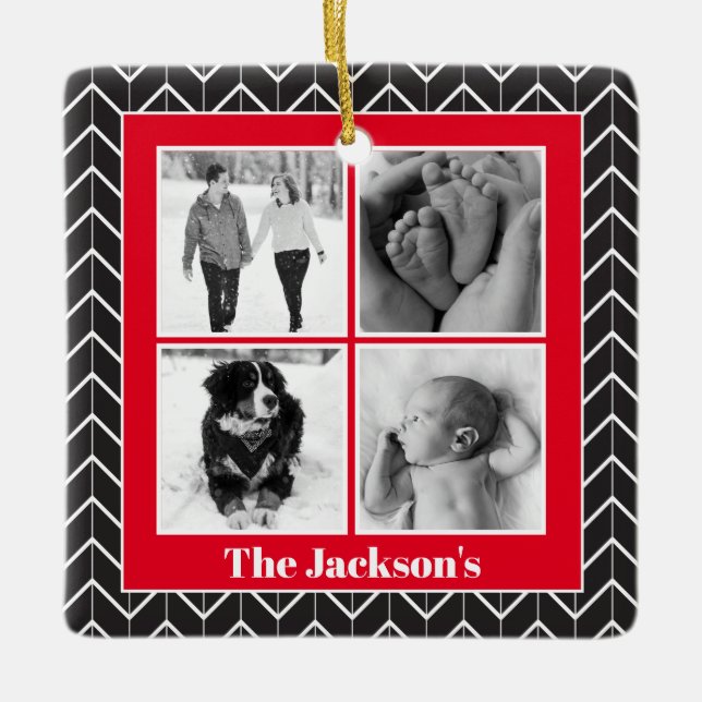 Herringbone Photo Collage Modern jul Ceramic Julgransprydnad Keramik (Framsida)