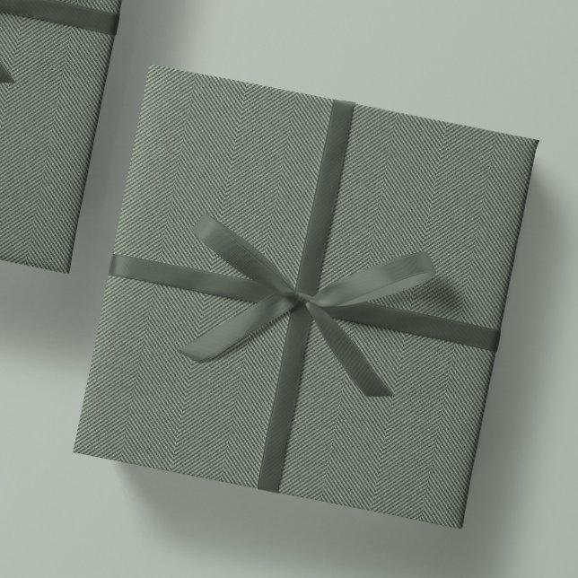 Herringbone tweed Classic sage grönt helgdag Presentpapper (Skapare uppladdad)