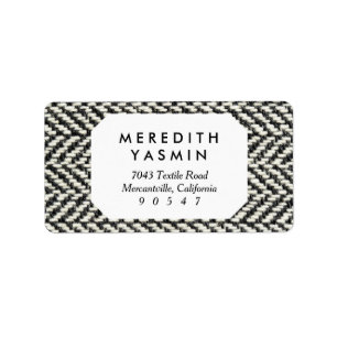 Herringbone Tweed Rustic Black & White Sticka Skri Adressetikett